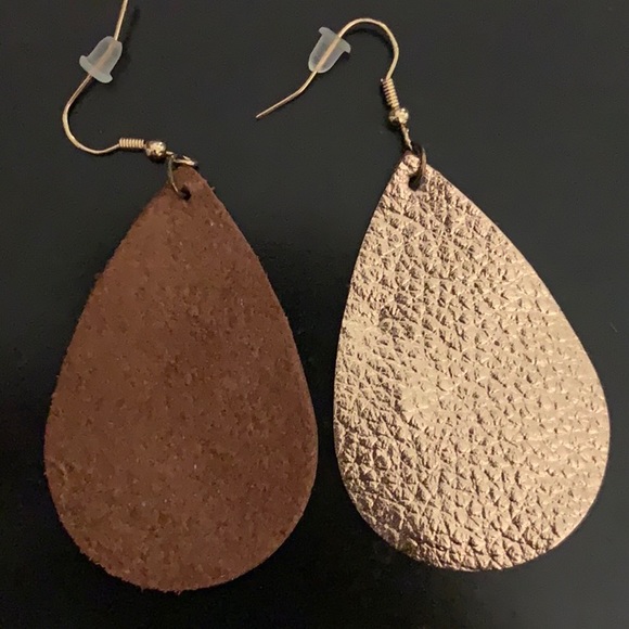 Rose Gold Teardrop Leather Earrings - Picture 4 of 4